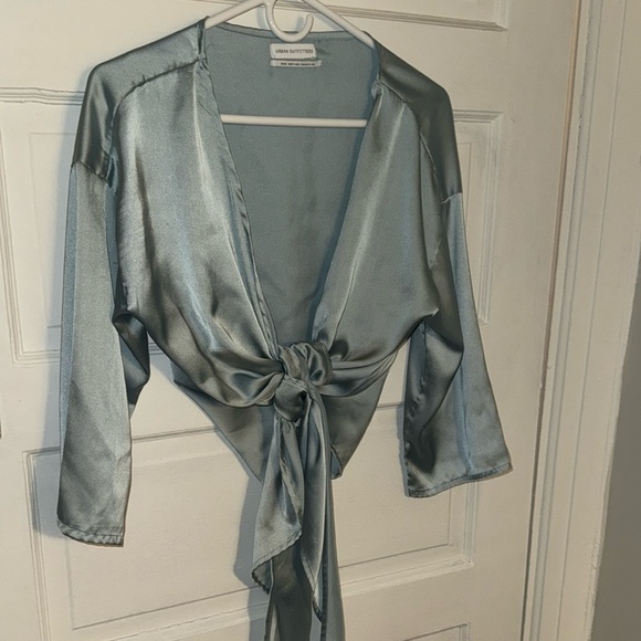 Urban Outfitters Nicole Blue Satin Tie-Front Top - Picture 8 of 16